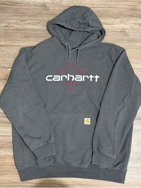 Carhartt Men's Charcoal Crewneck Hoodie with Red Maple Outline